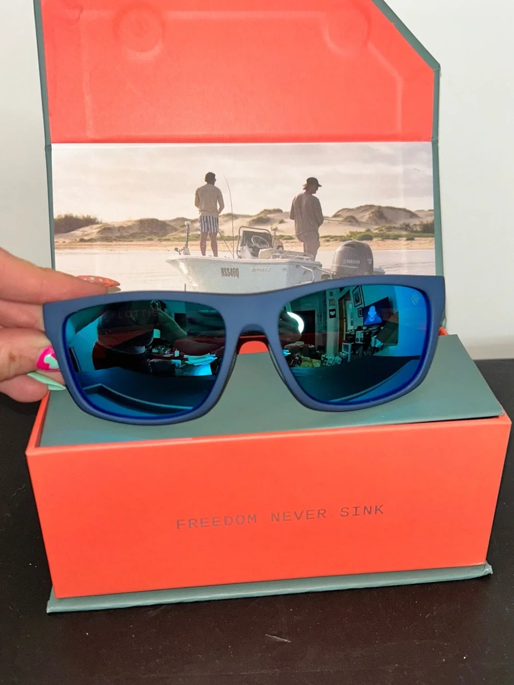 Polarized Blue Frame Sunglasses with Blue Mirrored Lenses